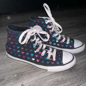 Girls Converse All Star High Tops metallic colorful hearts